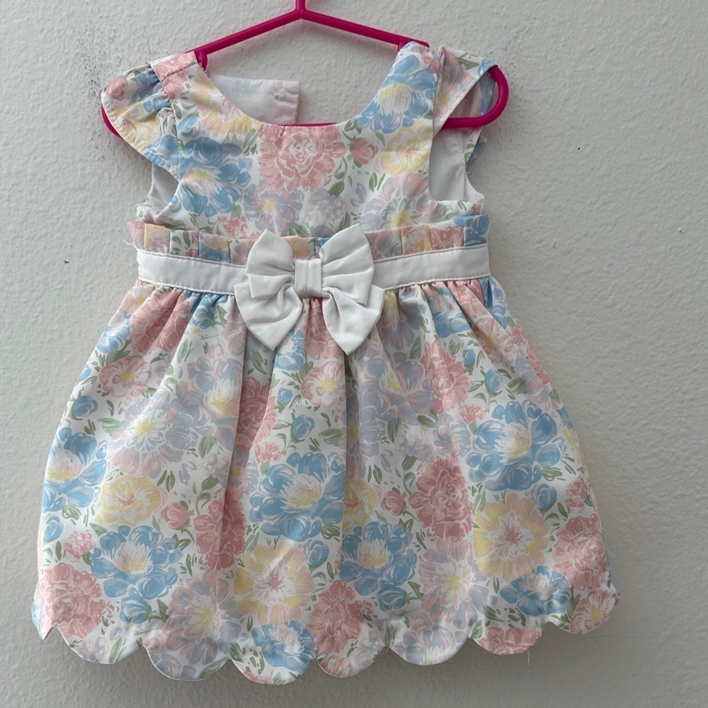 Tahari Pastel Floral Baby Dress with White Bow